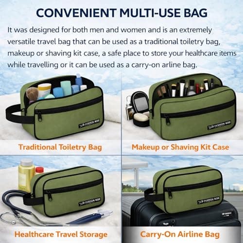Water-Resistant Toiletry Bag for Men & Women - Lightweight Travel Wash Bag with Multiple Compartments, Compact Dopp Kit Cosmetic Organizer, Durable Nylon Shaving & Makeup Storage Case (Olive Green) — view 6