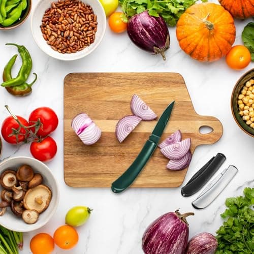 LLHQAMT Stainless Steel Foldable Fruit Knife Set, Small and Easy to Carry, Foldable Fruit Knife Suitable for Most Types of Vegetables and Fruits, Pack of 3 (Black, Green, Silver) — view 2
