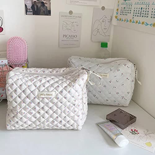 Aucuu Cotton Makeup Bag, Portable Travel Cosmetic Bag, Large Capacity Floral Toiletry Bags, Quilted Wash Bags Organizer for Women Girls — view 4