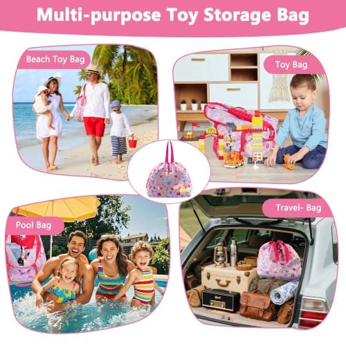 LAHAQIQI Extra Large Mesh Beach Toy Tote Bag with Drawstring- Foldable Lightweight Swimming Travel & Summer Essentials for Women Kids (Rose Red Seashell) — view 6