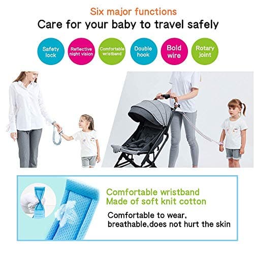 Eidyer Anti Lost Safety Wrist Link Belt, Children Harness Belt Safety Adjustable 1.5M/4.92ft Baby Toddler Reins Safety Strap Leash Walking Hand Belt Elastic Wire Rope Fluorescent and Security Lock — view 6