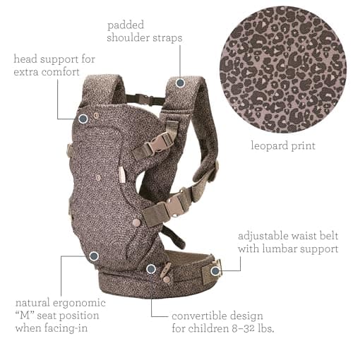 Infantino Flip Advanced 4-in-1 Baby Carrier - Ergonomic, Convertible, Face-in and Face-Out Front and Back Baby Carrier for Newborn to Toddler 3,6-14,5kg, Leopard — view 5