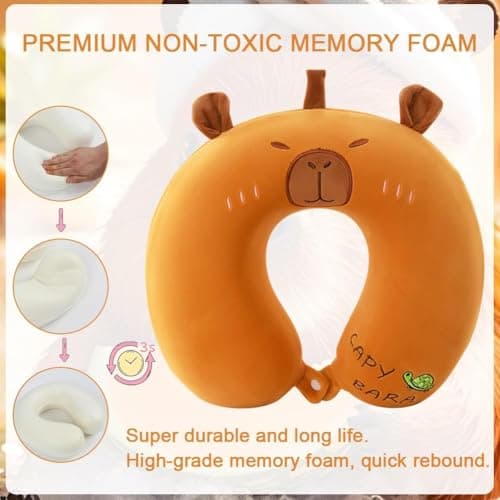 IQEPXTGO Capybara Neck Pillow for Travel, Soft Memory Foam Neck Support Pillows for Adults Kids, U-Shaped Pillow with Adorable Animal Design Travel Pillows for Home, Office, Planes, Trains-Brown — view 6