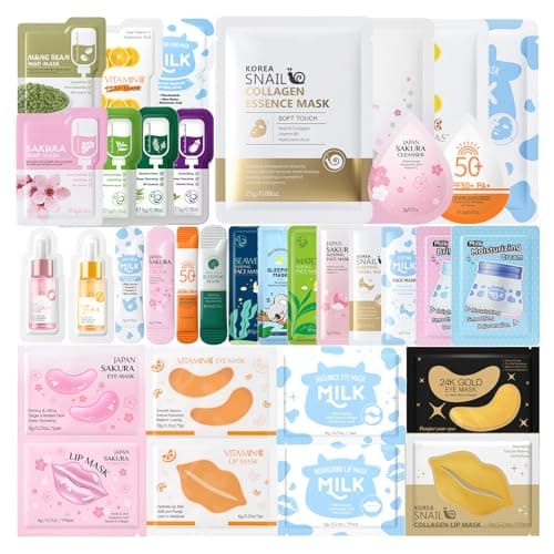 35PCS Pamper Gifts for Women, Face Masks Pamper Kit, Girls Gifts for Travel Skincare Set with Cleanser,Mud Mask,Sleeping Face Mask, Serum,Hand Cream,Lip Mask,Eye Patch-Gifts for Teenage Girls