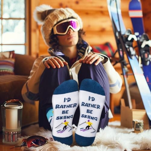 Funny Skiing Socks for Men Dad Teen Boy, I’D RATHER BE SKIING Novelty Gifts — view 2