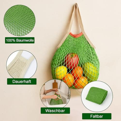 MUNSKT 1 Pc Reusable Mesh Shopping Net Bag with Liner - Organic Cotton Rope Net Bag for Fruits Vegetables, Washable Beach Bags — view 5