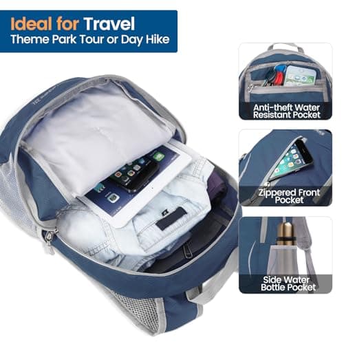 ZOMAKE Lightweight Foldable Backpack Packable Rucksack (25L/Navy Blue) — view 3