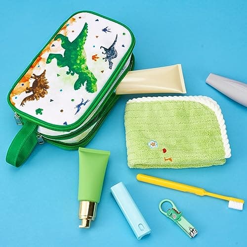 Dinosaur Toiletry Bag - Travel Toiletry Bag for Boys Kids Christmas Birthday Gift Toiletries Makeup Cosmetic Pouch Camping Traveling Toiletry Case Water-Resistant Wash Bag Dopp Kit with Mesh Pocket — view 4