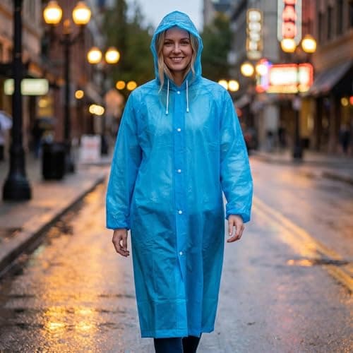 NIFTYY 2 Pack Reusable Raincoats for Adults, Waterproof Rain Ponchos with Hood for Women & Men, Lightweight Emergency Rain Jacket for Outdoor Travel, Theme Parks & Hiking (White+Blue) — view 3