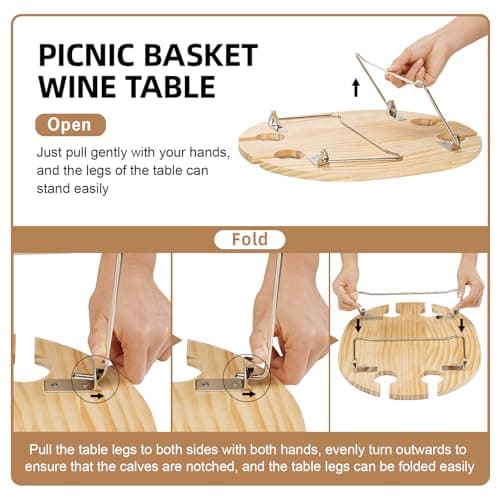 STBoo Picnic Basket for 4, Insulated Wicker Hamper with Table (Stripe) ﻿ — view 6