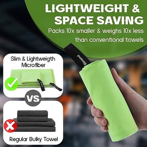 Sinand Microfibre towel 2 Pack |160x80cm+80x40cm| Ultra Lightweight Gym Towel, Quick Dry Microfiber Towels for Sports Travel Camping Beach Swimming (Green) — view 3