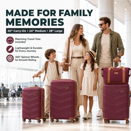 CONCEPTEN Expandable Hardshell Luggage Set 5 Piece, 22x14x9 Airline Approved Carry On, 20/24/28" Suitcase Set with TSA Lock, Spinner Wheels, ABS+PC (Red) — view 2