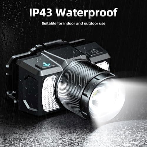 SuperFire LED Head Torch Rechargeable, 80000LM Super Bright Zoomable Led Headlamp with Sensor Control & 8 Light Modes, Waterproof Headlights with Red Light for Camping Running Fishing Hiking — view 6