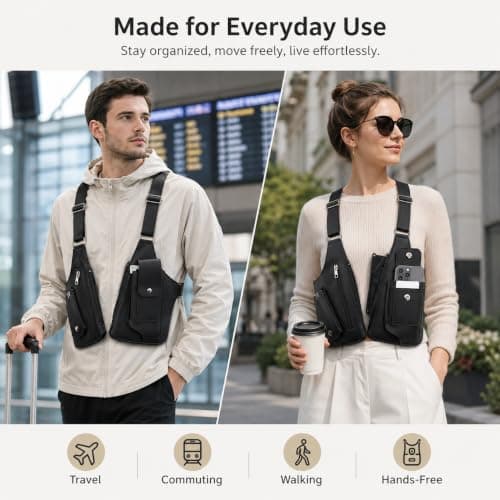 Double Shoulder Armpit Underarm Satchel Bag Men's Leather Unisex Underarm Bag Hidden Adjustable Anti-Theft Double Straps Wallet Crossbody Multi-Pocket Women for Travel Camping Hiking Daily Commute — view 6