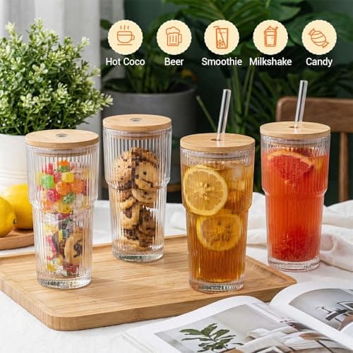 zxevg Iced Coffee Cup 2 Pack 600ml Wooden Lid Floral — view 3