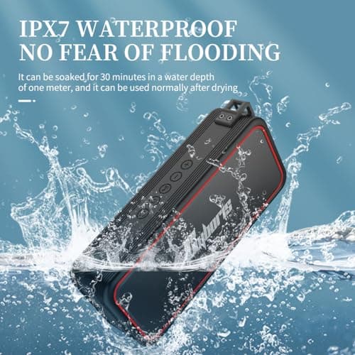 CYBORIS Powerful 20W Bluetooth Speaker IPX7 Waterproof Portable Wireless Speakers, HiFi Loud Deep Bass Stereo Sound,BT5.3, Dual Pairing, 24H Playtime, for Home, Outdoor, Travel, Party (Black Red) — view 2