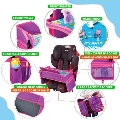 ECOFANTASY Kids Car Seat Tray & Travel Table with Tablet Holder – Pink — view 4