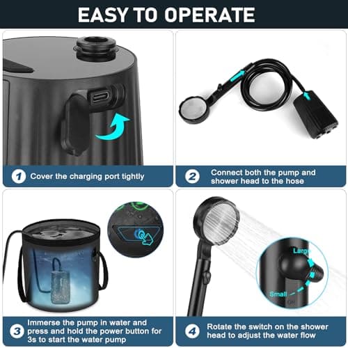 Tipkook 10000mAh Rechargeable Portable Camping Shower for Camping Pet Bath — view 5