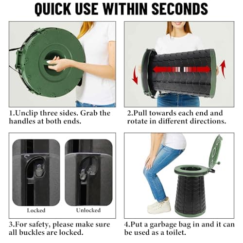 ALEVMOOM XXL Portable Toilet for Camping,880lbs Capacity,19.7" H Adjustable Portable Toilet with 7 Garbage Bags,Porta Potty for Adults,Collapsible Luggable Loo for Camping/Travel/Car/Hiking Green — view 5