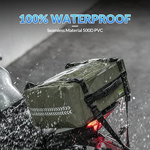 ROCKBROS Motorbike Tail Bag 100% Waterproof Motorcycle Saddle Bag Motor Rear Trunk with Shoulder Strap Pannier Bag for Luggage Storage, Motorcycling, Riding, Travel 30L Sand Green — view 3
