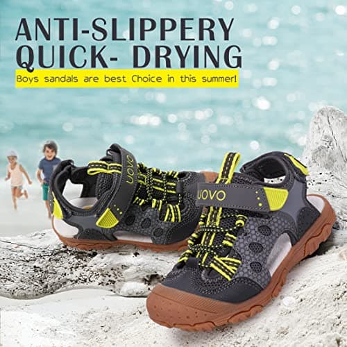 UOVO Boys Sandals Kids Trekking Hiking Sandals Closed Toe Athletic Summer Shoes for Beach, Grey Yellow, 13 UK Child — view 5