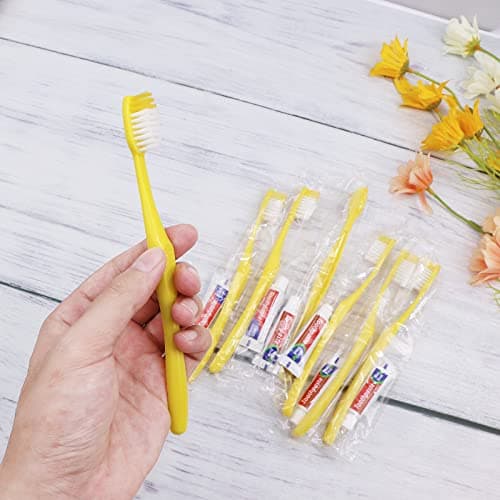 150 Pack Disposable Toothbrush with Toothpaste,Yellow Travel Toothbrush Set — view 3