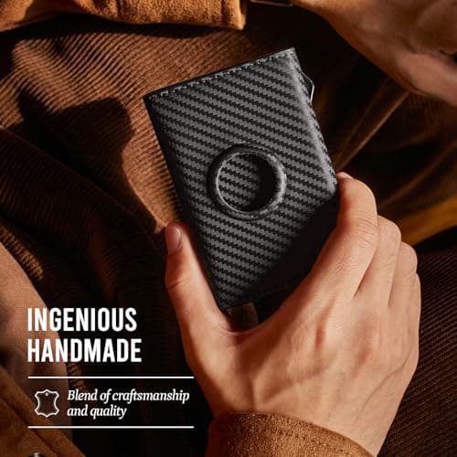 YESIIW AirTag Mens Wallets, Slim Credit Card Holder for Apple Air Tag, Pop up Men Card Wallet Minimalist Wallets for Men RFID Blocking, Smart Holder Wallet with Coin Pocket & ID Window, Carbon Fiber — view 5
