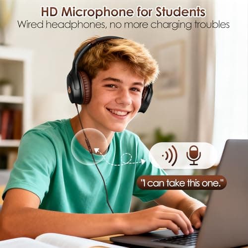 INFURTURE USB C Headphones Wired Brown Over-Ear Headphone with Microphone — view 4