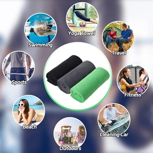 3 Pack Gym Towels Men Small Microfibre Sports Sweat Towels Black,Green,Grey — view 5