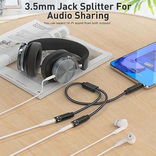 lalasis Audio Splitter Jack Y Aux Adapter,3.5mm Male to Female Headset Stereo Aux Splitter Cable headphone double plug for Laptop,Tablet,Smartphone,Samsung,Speaker,PC,Live etc. Black — view 2