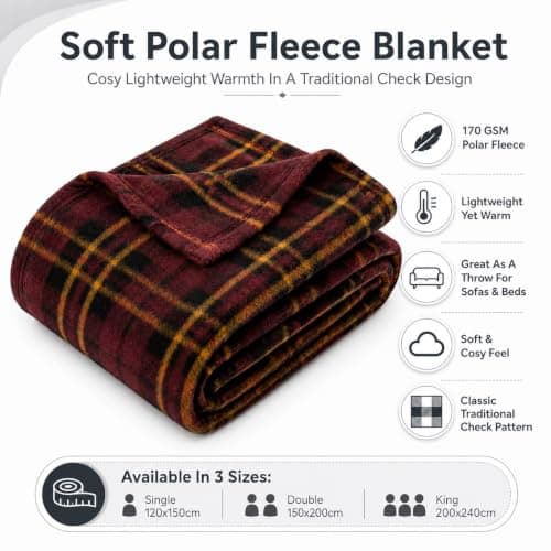 Adore Home 120x150cm Single Tartan Check Polar Fleece Throw Blanket Brown — view 3
