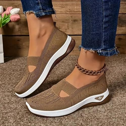 Achilles Tendonitis Support Shoes，Wide Fit Ladies Breathable Mesh Walking Running Trainers Slip On Comfortable Arch Support Soft Sole Athletic Tennis Sneakers Non Slip Low Top Orthopedic Shoes — view 2