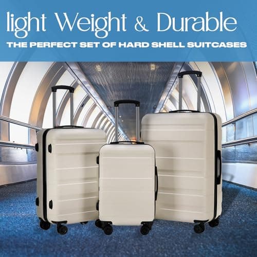 OHS Cream Travelling Suitcases for Holidays, Hardshell Lightweight Suitcases Set Durable Adjustable Handles 4 Wheels - Cabin Luggage, Medium Suitcase, Large Suitcase — view 5