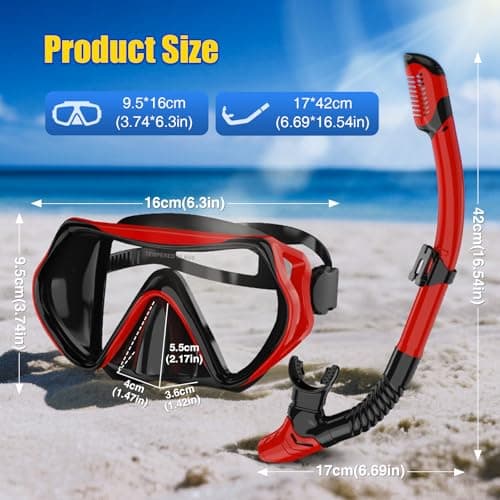 MELUMILU Snorkel Set, Snorkel Mask 180° Panoramic Wide View, Anti-Fog Scuba Diving Gear, Professional Swim Goggles for Free Breathing, Swim, Diving, (Black Red) — view 6