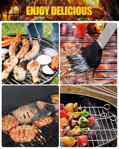 BBQ Tools Set for Dad, 11pcs Stainless Steel BBQ Utensils Set with Heat Resistant Handle, Case, Premium BBQ Accessories Set for Travel, Camping, Outdoor, BBQ Kit for Men and Women Gift — view 6