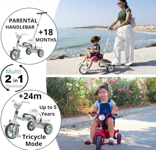 Twinly Carly Foldable Toddler Tricycle with Parent Handle, Mint — view 2