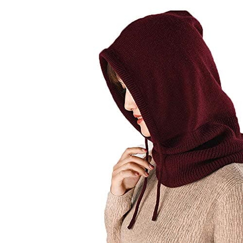 YEKEYI Women Balaclava Hood hat Winter Cashmere Knitted Beanie Hats Ski Mask Ski Cap Outdoor Wine — view 2
