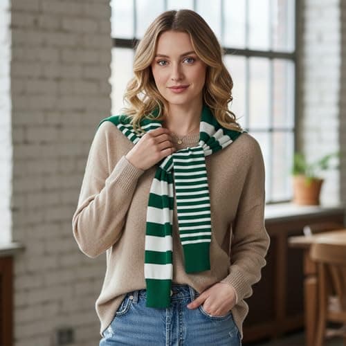 Goodfugui Women Versatile Sweater Knitted Knotted Shawl Wraps Tops Blouses Casual Scarf Cape Shoulder Tops Accessories (A-Emerald Green, One Size) — view 5