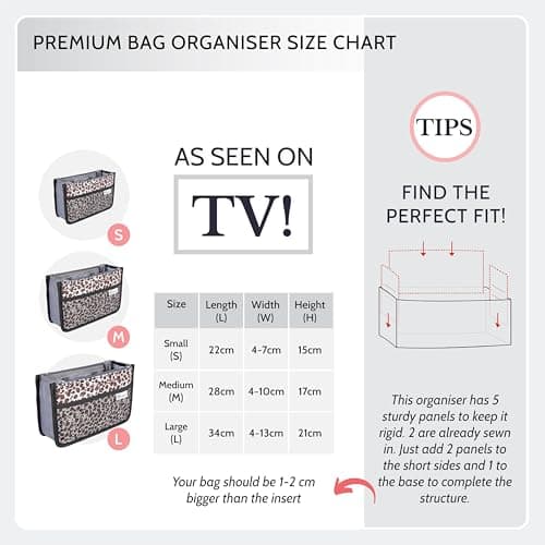 Periea 'Chelsy' Premium Handbag Organiser Insert: Structured Travel Pouch for Tote Bag, Purse Insert for Efficient Bag Organisation - Small, Leopard Silver — view 4