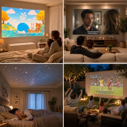 【Officially-Licensed APP & Thinnest Design】Mini Projector 4K with Auto Focus & Keystone, VOPLLS 1100ANSI WiFi Bluetooth 1080P FHD Portable Projector, Smart Moive Projectors for Bedroom/Outdoor/Phone — view 6