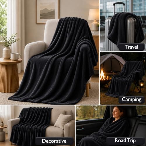 BedLooms Fleece Blanket Black Single 130x150 cm,Fluffy Reversible Bed Throw — view 3