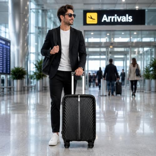 Fly Kite Luggage 28 Inch Large Suitcase 100% Polypropylene Hard Shell with Aluminium Trolley Handle Real TSA 3 Digit Secure Lock 360° Smooth Wheels Lightweight Suitcase|Black — view 3
