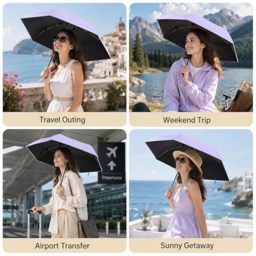 WHJYCC Mini Travel Umbrella, UPF 50+, 6-Rib, Purple, with Zip Case — view 5