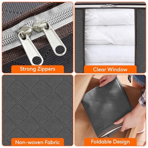 Lifewit 105L Clothes Storage Bags Large Storage Box With Lid Packing Boxes for Moving House With Reinforced Handle Thick Fabric Clear Window for Clothes Duvet Blankets Bedding, 3 Pack, Grey — view 4