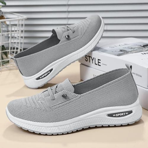 Women Comfy Orthopedic Walking Shoes Women Lightweight Slip-On Knitted Sneakers Comfortable Fashion Flat Walking Shoes Breathable Slip On Arch Support Non-Slip Sneakers — view 3