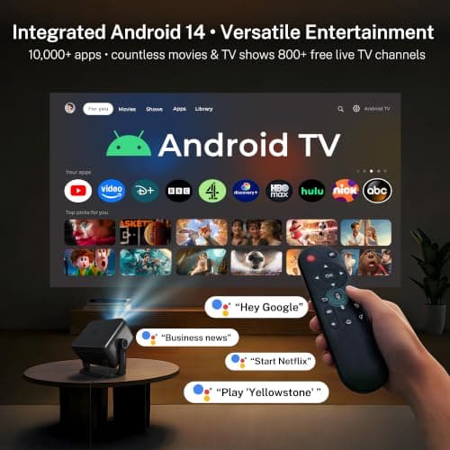 Smart Projector with Android 14 Hi-Res Audio, Native 1080P FHD 4K Supported — view 2