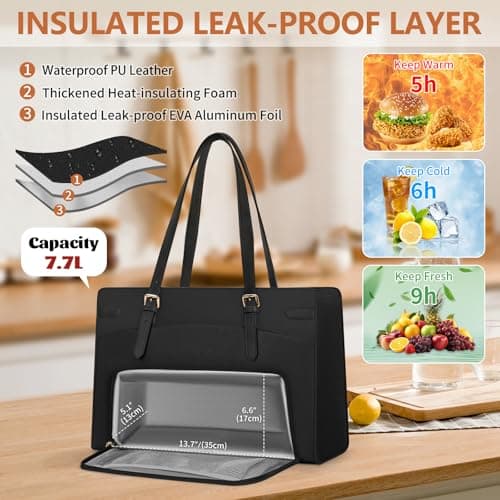 RAINSMORE Laptop Bags for Women with Insulated Lunch Compartment Work Bag — view 4