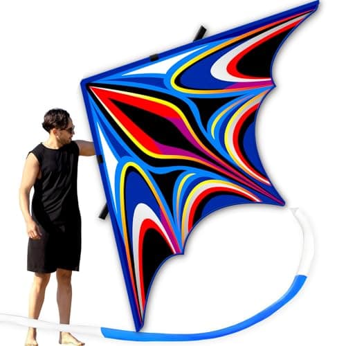 SGftre Blue Delta Kites for Adults & Kids -Kite Set with 328ft String & Handle - Easy to Fly Beginner/Beach/Park Kite - Family Outdoor Activities & Travel Flying (2.65 m Large Power Triancle-Blue)