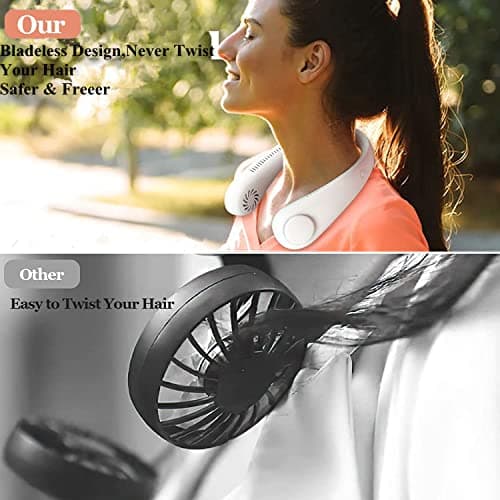 YUXUE Portable Neck Fan, USB Rechargeable Hands Free Bladeless Personal Mini Fans, 3 Speeds Adjustable, Wearable Cooling Fan for Traveling, Sports, Office, White — view 6
