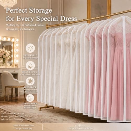 Cwmniily Garment Bags, 2 Pack, 24" x 63" (60 x 160 cm) Long Dress Cover, dress bag, Dustproof Waterproof with Zipper for Wedding Dresses, Evening Gowns — view 4